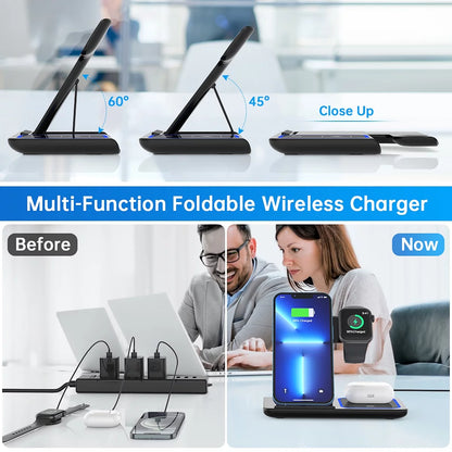 18W Fast Wireless Charging Station for iPhone 16/15/14/13/12/11/Pro Max/Plus, 3-in-1 Stand for Apple Watch Series SE 10/9/8/7/6/5/4/3 and AirPods Pro/3/2 with QC3.0 Adapter